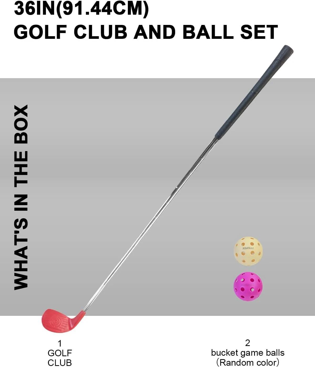 KOFULL Golf Club with Oversize Club Plastic Head for Golf Game with Buckets, Golf Set with Balls, Steel Shaft Club for Backyard Yard, for Adults Outdoor, Hit Plastic Foam Balls
