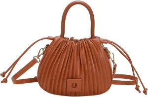 Korean Style Fashionable Pleated Personalized Ins Texture Handbag Shoulder Crossbody PU Bucket Bag For Women