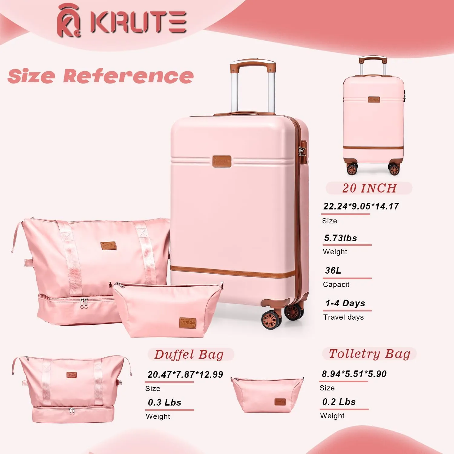 Krute Carry On Luggage 22x14x9 Airline Approved Hard Shell Suitcases with Wheels 20in PC ABS TSA Approved Carry On Suitcase