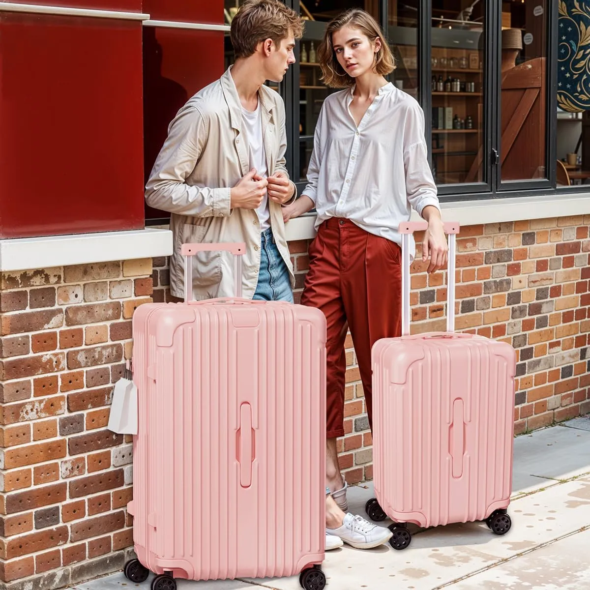 Krute Carry on Luggage PC ABS Suitcases with Double Spinner Wheels 22x14x9 Airline Approved Luggage with TSA Lock 20 Inch (Pink)