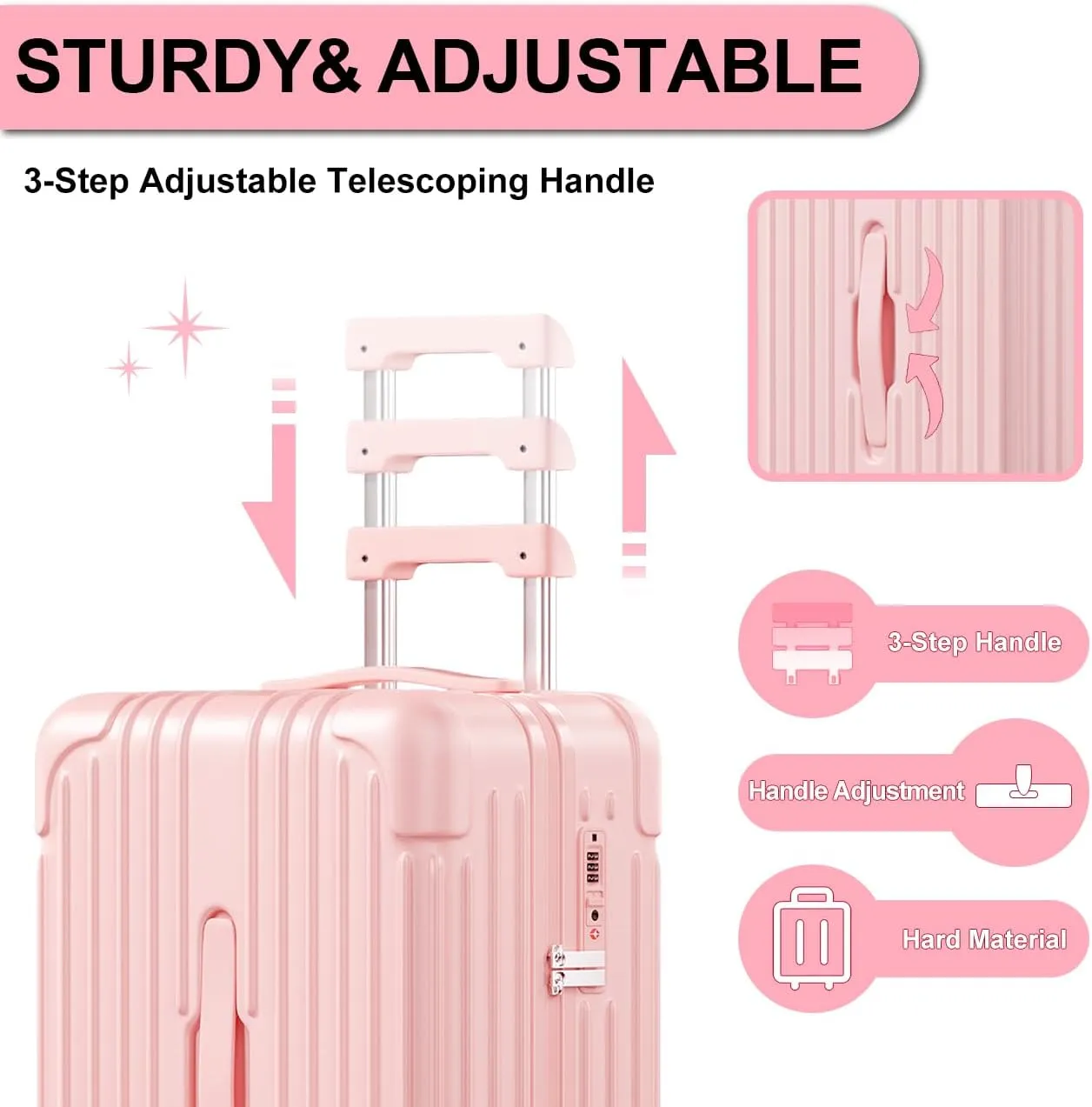 Krute Carry on Luggage PC ABS Suitcases with Double Spinner Wheels 22x14x9 Airline Approved Luggage with TSA Lock 20 Inch (Pink)