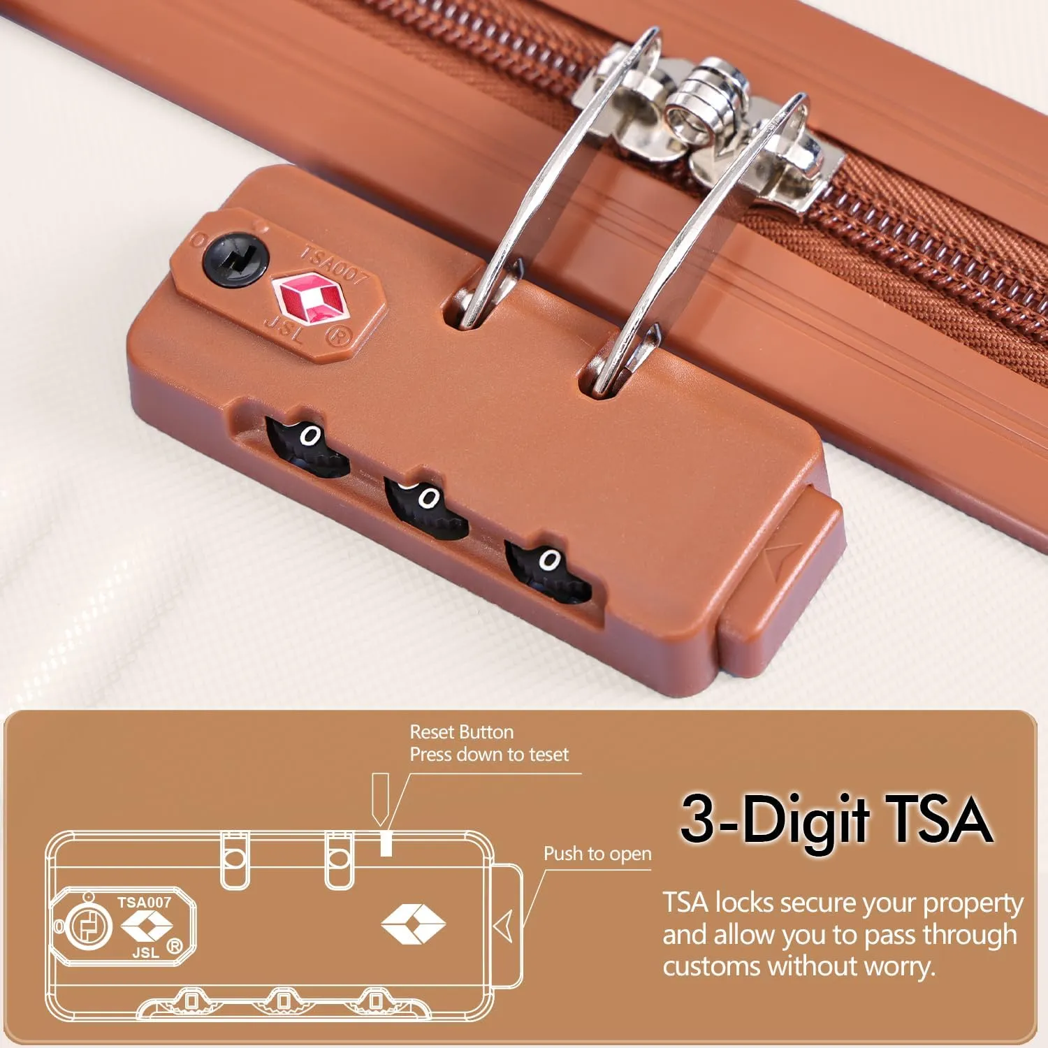 Krute Checked Luggage 24 inch Suitcases with Wheels TSA Approved PC ABS Lightweight Hard Side Suitcase (WhiteBrown)