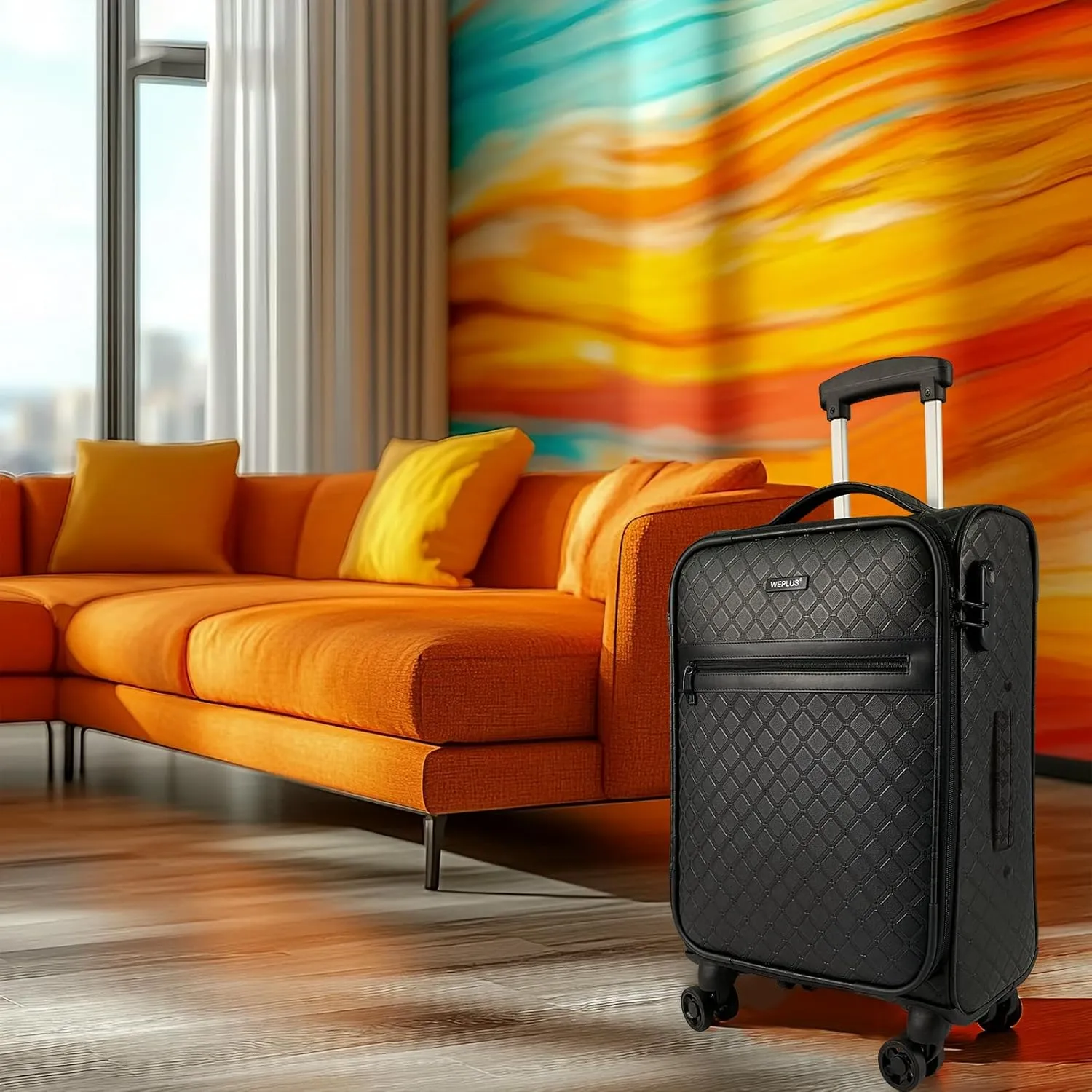 KYME 24 Inch Suitcases Luggage,PU Leather Softside Suitcase with Double Spinner Wheels, Black