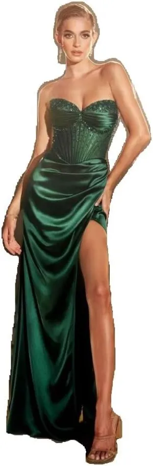 LA Divine CD295 Daisy Embellished Satin Corset Gown - Emerald
