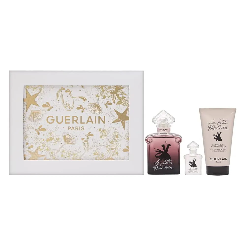 La Petite Robe Noire by Guerlain for Women 3 Piece Set Includes: 1.6 oz Eau de Parfum Intense Spray   0.16 oz Eau de Parfum Intense   2.5 oz Velvet Body Milk for Glamorous Skin