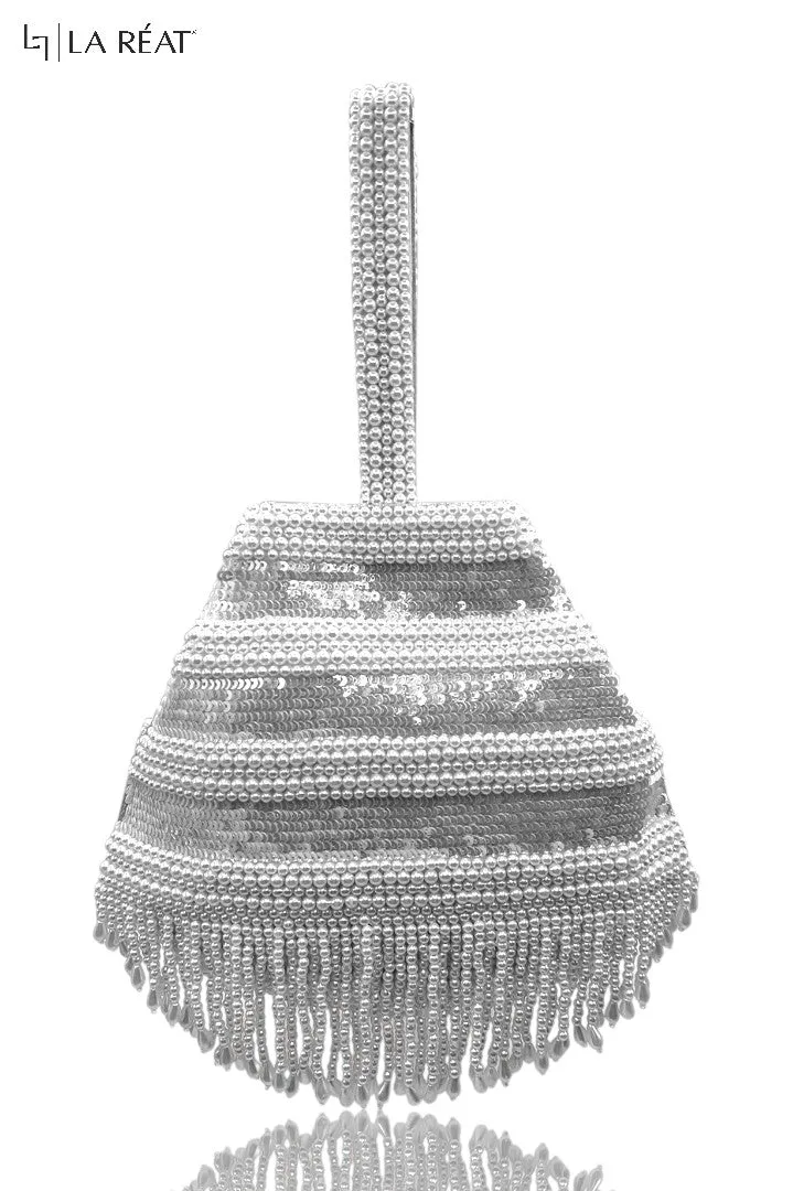 La Reat Jewel Women's Bridal Fancy Party Hand Embroidery Potli Bags in Silver