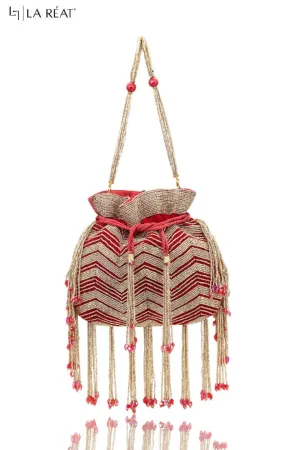 La Reat's Zigzag Women's Bridal Fancy Party Hand Embroidery Potli Bags
