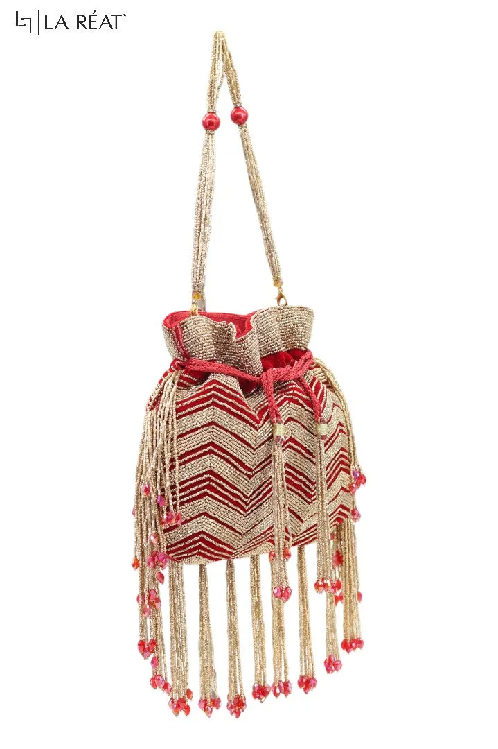 La Reat's Zigzag Women's Bridal Fancy Party Hand Embroidery Potli Bags