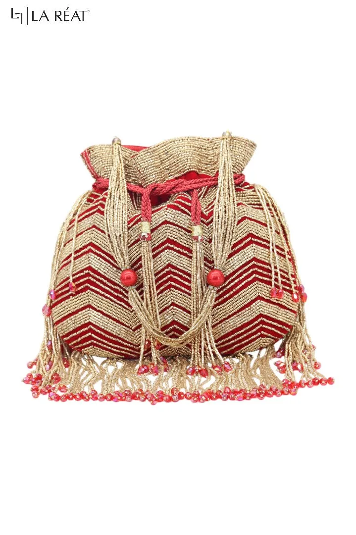 La Reat's Zigzag Women's Bridal Fancy Party Hand Embroidery Potli Bags