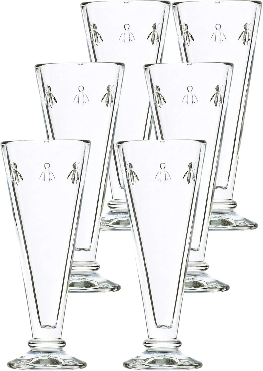 La Rochere Napoleon Bee Champagne Flutes – Bee Embossed Drinking Glasses Set for Champagne, Wine, & More – Elegant & Sturdy Champagne Glasses – Dishwasher Safe Wine Glasses Set of 6 (5,1 oz.)