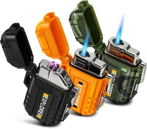 Lafagiet 3 Pack of Electric Lighter Torch Lighters, USB C Recharge, Butane Gas Refill, Waterproof Windproof Lighters for Candle, Camping, Survival Tactical Gear, Gifts for Men (No Gas)