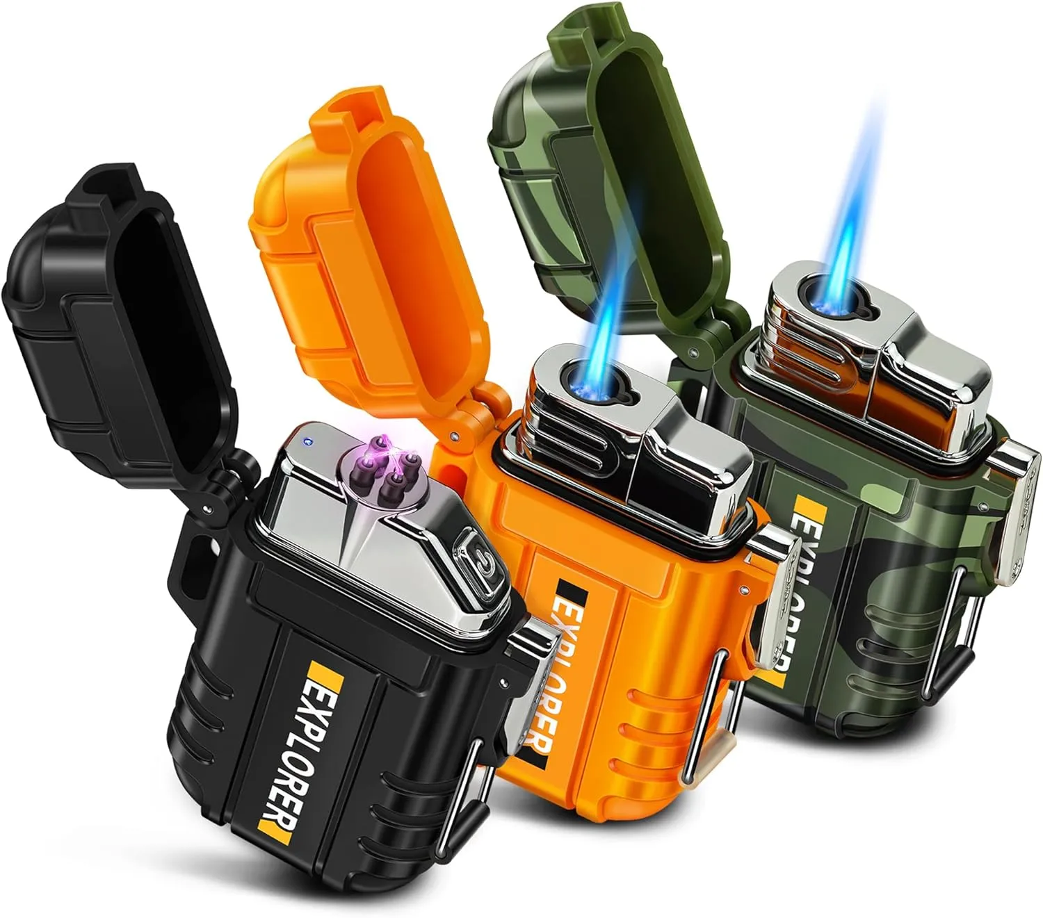 Lafagiet 3 Pack of Electric Lighter Torch Lighters, USB C Recharge, Butane Gas Refill, Waterproof Windproof Lighters for Candle, Camping, Survival Tactical Gear, Gifts for Men (No Gas)