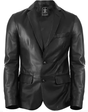Lambskin Mens Leather Blazer 2 Button Sport Coat- Real Lambskin Leather Blazers for Men Premium Leather Coat