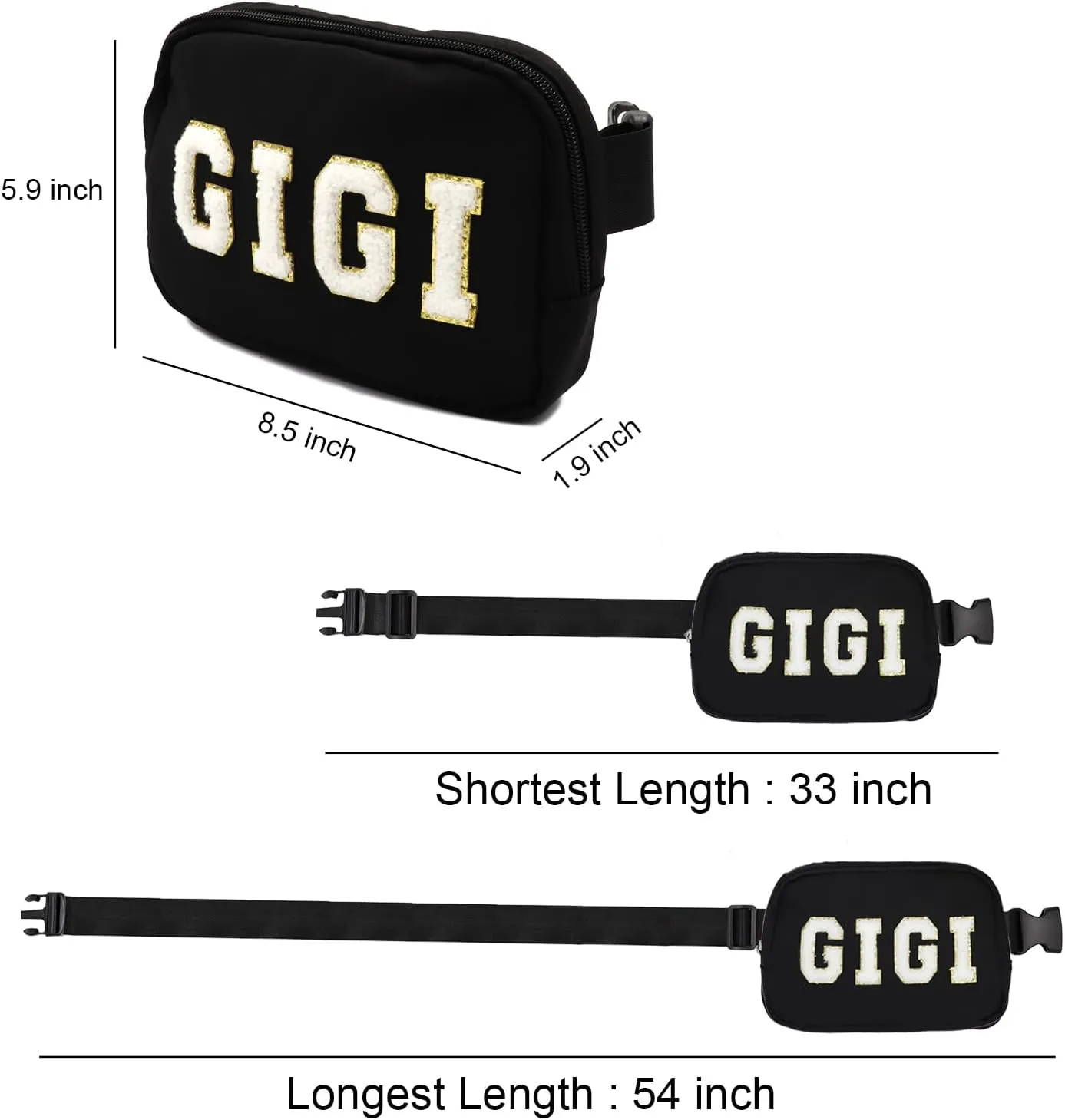Lamyba Mothers Day Gifts for Gigi, Waterproof Adjustable Fanny Pack for Women, GIGI Gifts for Grandma Crossbody Waist Bag, Black