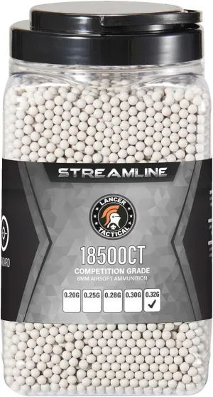 Lancer Tactical 18,500 Round 6mm Airsoft Pellets 0.20g-0.32g, Bucket Size Streamline Competition Grade BBS - Made in Taiwan
