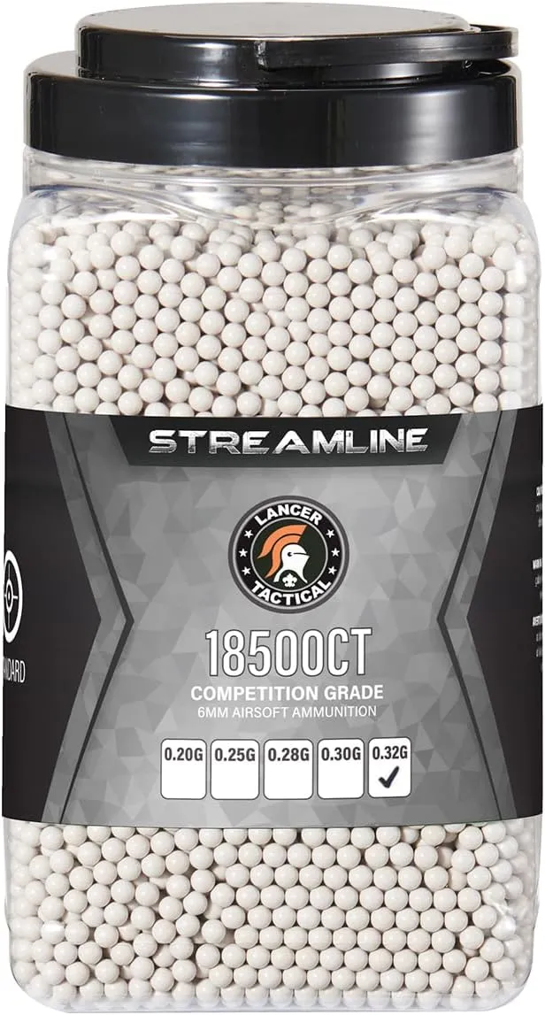 Lancer Tactical 18,500 Round 6mm Airsoft Pellets 0.20g-0.32g, Bucket Size Streamline Competition Grade BBS - Made in Taiwan