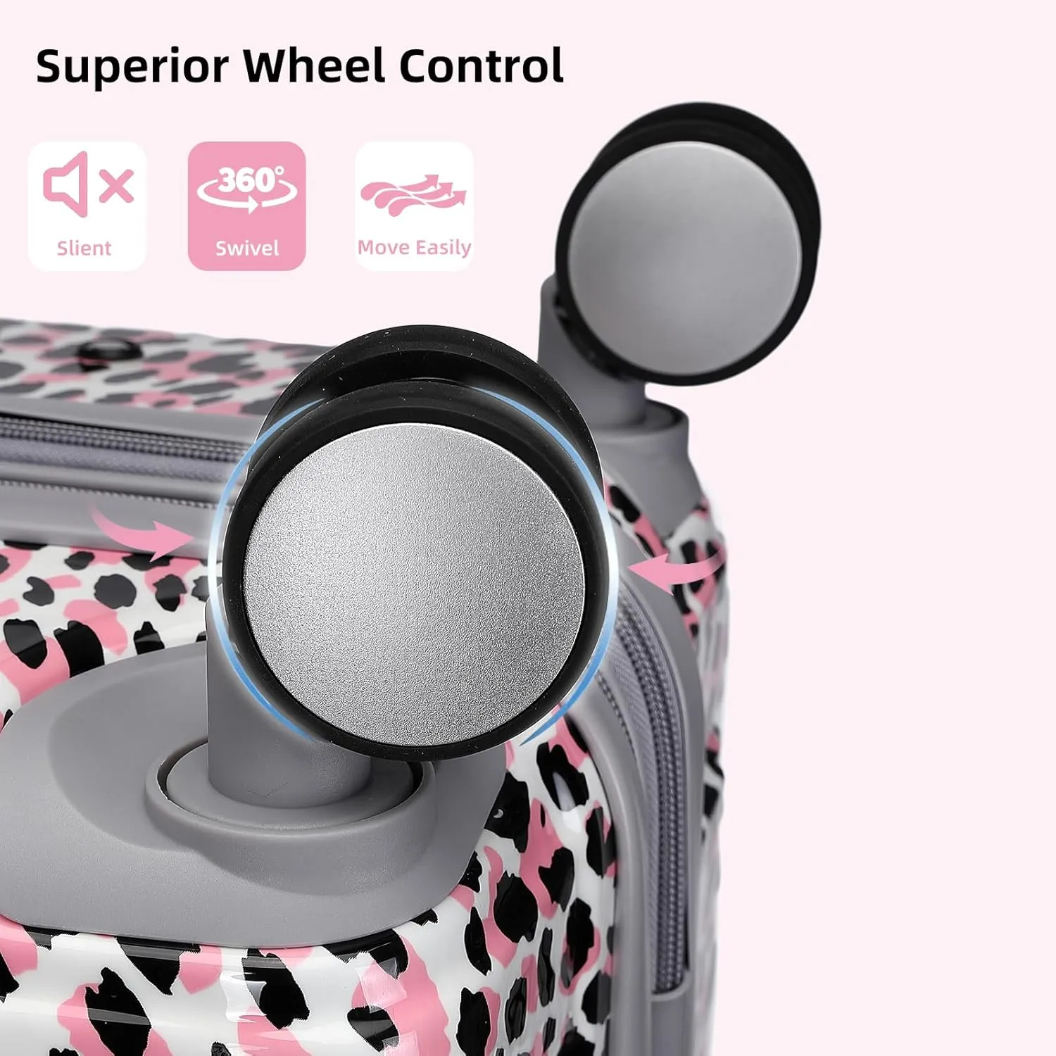 LARVENDER Luggage Sets 3 Piece, Hardside 20 IN Carry on Luggage Airline Approved PC ABS Suitcase Set with Spinner Wheels TSA Lock, Lightweight Rolling Suitcase for Men and Women, Leopard Pink