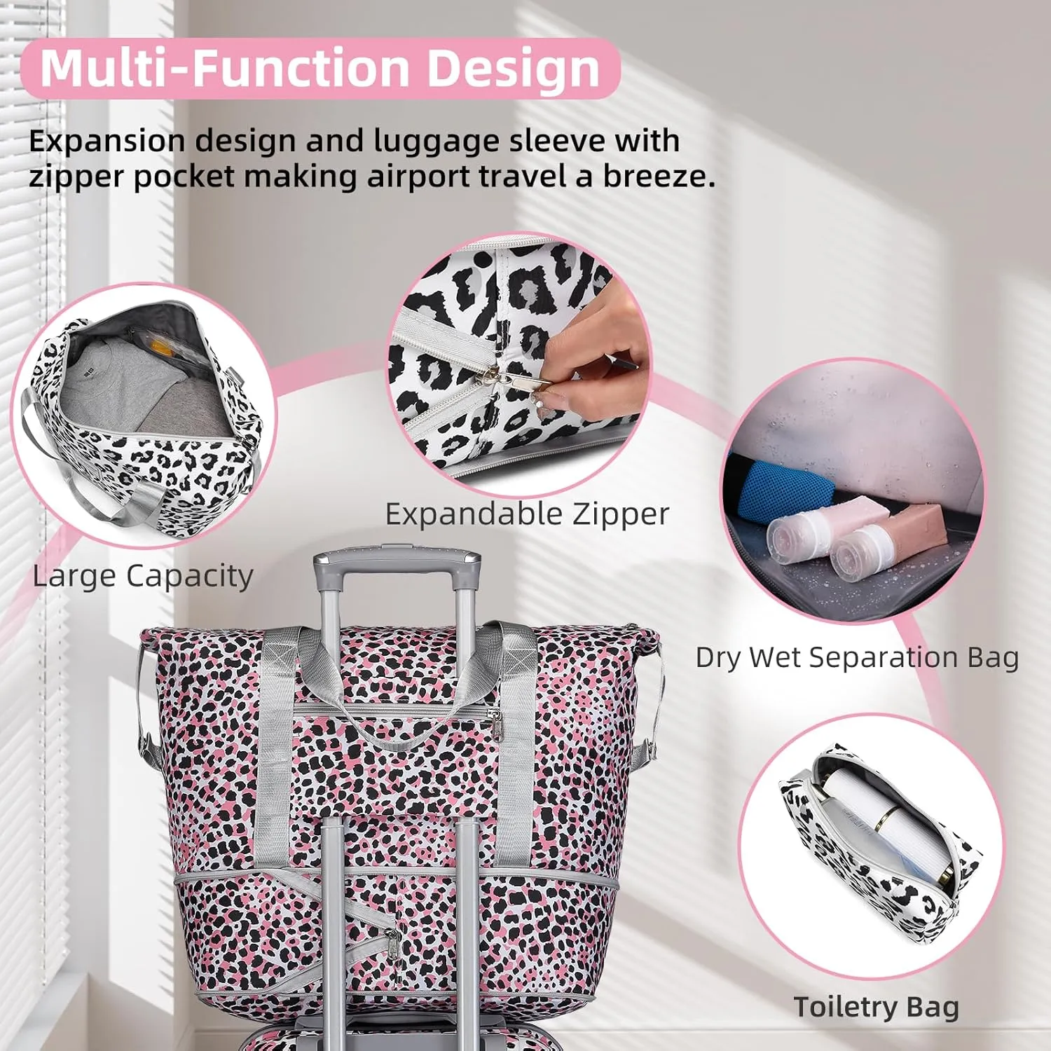 LARVENDER Luggage Sets 3 Piece, Hardside 20 IN Carry on Luggage Airline Approved PC ABS Suitcase Set with Spinner Wheels TSA Lock, Lightweight Rolling Suitcase for Men and Women, Leopard Pink