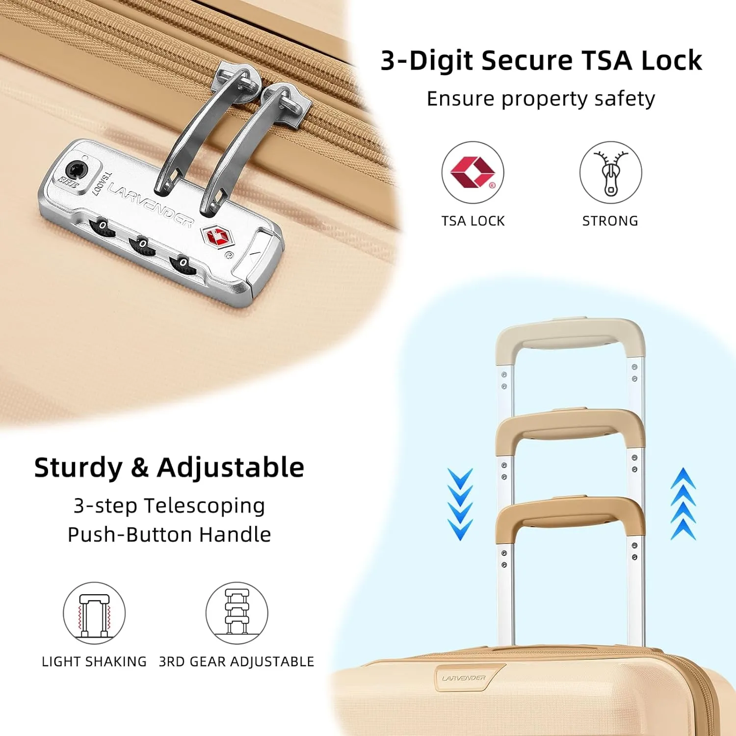 LARVENDER Luggage Sets 3 Piece with Duffel Bag Hardside PP Carry On Suitcase with 360° Spinner Wheels TSA Lock Luggage Sets for Women, Ivory Cream