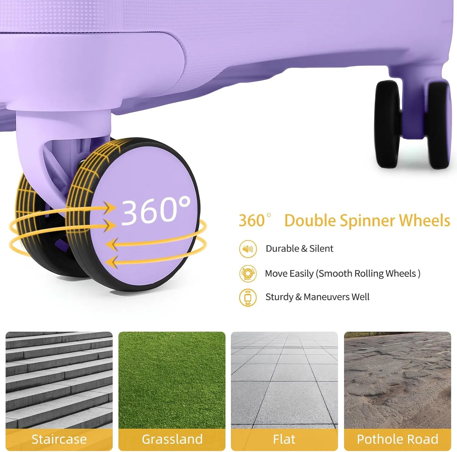 LARVENDER Luggage Sets 3 Piece with Travel Backpack Hardside PP Carry On Suitcase with 360° Spinner Wheels TSA Lock Luggage Sets for Women, Lavender