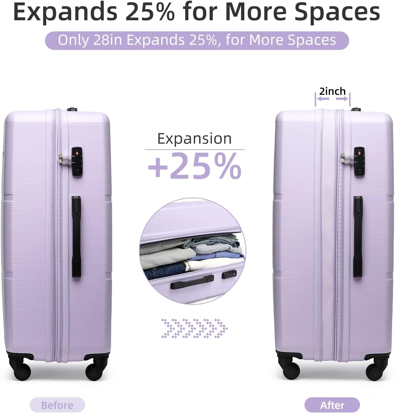 LARVENDER Luggage Sets 5 Piece, Expandable(Only 28in) ABS Suitcase with Duffel Bag 360° Spinner Wheels, Durable Luggage Set Clearance Carry On Suitcase Set For Women Men, Lavender