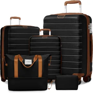 LARVENDER Luggage Sets 5 Piece with Duffel Bag Expandable(Only 28 inch) Hardside PP Carry On Luggage with 360° Spinner Wheels TSA Lock Luggage Sets for Men, Black