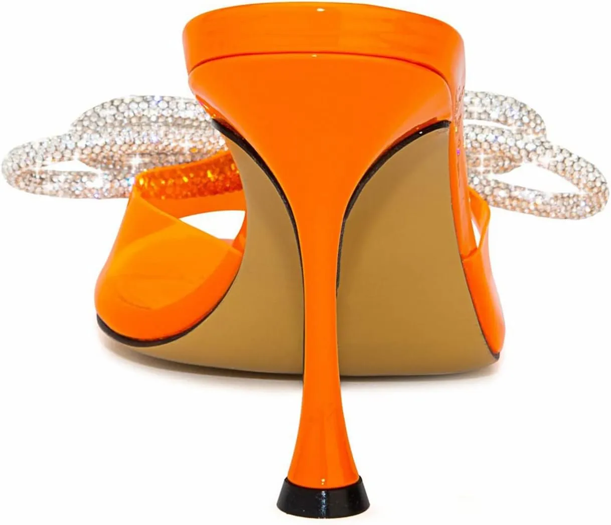 LauraVicci Women's Heeled Bow Mules Clear Sandals Square Open Toe Rhinestone Embellished Crystal Bowknot Transparent PVC Crystal Stiletto Slip On Evening Dress Party Wedding Shoes