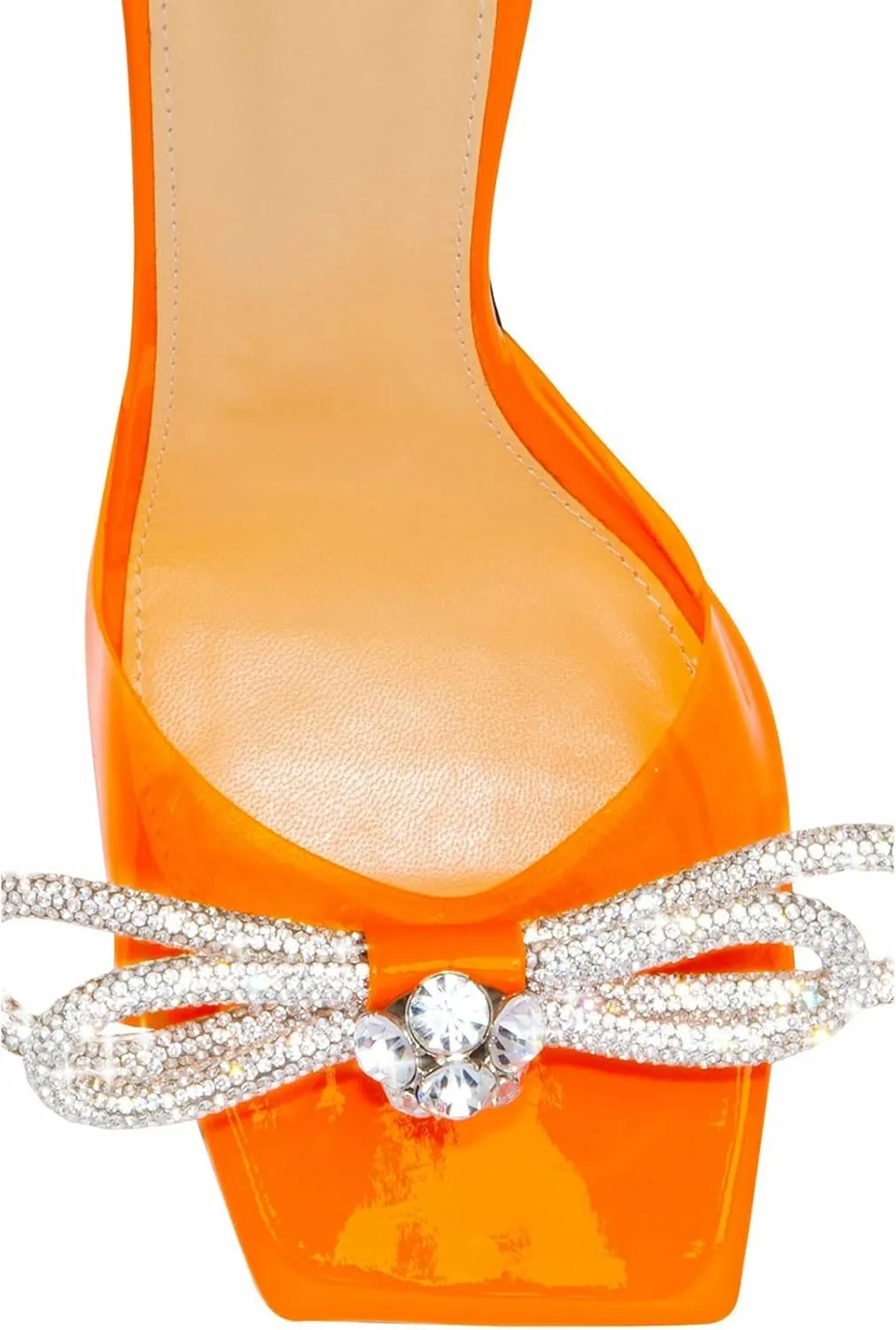 LauraVicci Women's Heeled Bow Mules Clear Sandals Square Open Toe Rhinestone Embellished Crystal Bowknot Transparent PVC Crystal Stiletto Slip On Evening Dress Party Wedding Shoes