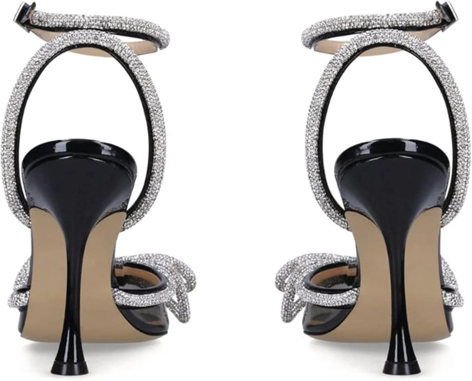 LauraVicci Women's Heeled Sandals Pointed Toe Crystal Embellished Bow Ankle Straps Rhinestone Buckle Stiletto Slip On Evening Dress Party Wedding Pumps Shoes