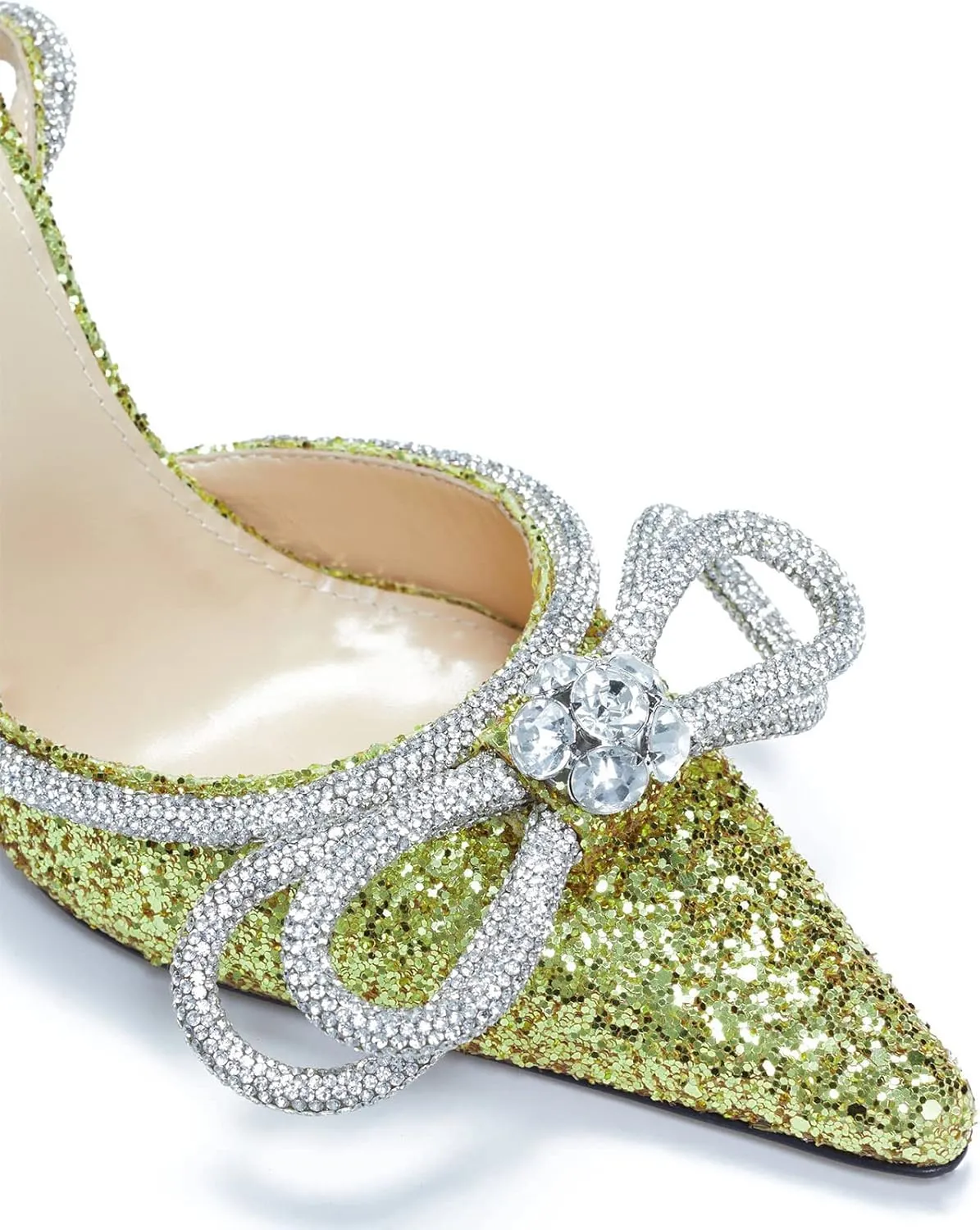 LauraVicci Women's Heeled Sandals Pointed Toe Crystal Embellished Bow Ankle Straps Rhinestone Buckle Stiletto Slip On Evening Dress Party Wedding Pumps Shoes