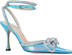 LauraVicci Women's Heeled Sandals Pointed Toe Crystal Embellished Bow Ankle Straps Rhinestone Buckle Stiletto Slip On Evening Dress Party Wedding Pumps Shoes