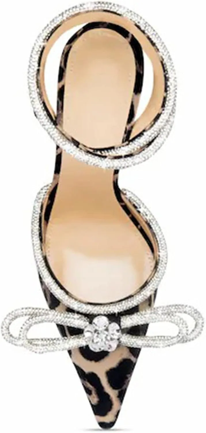 LauraVicci Women's Heeled Sandals Pointed Toe Crystal Embellished Bow Ankle Straps Rhinestone Buckle Stiletto Slip On Evening Dress Party Wedding Pumps Shoes