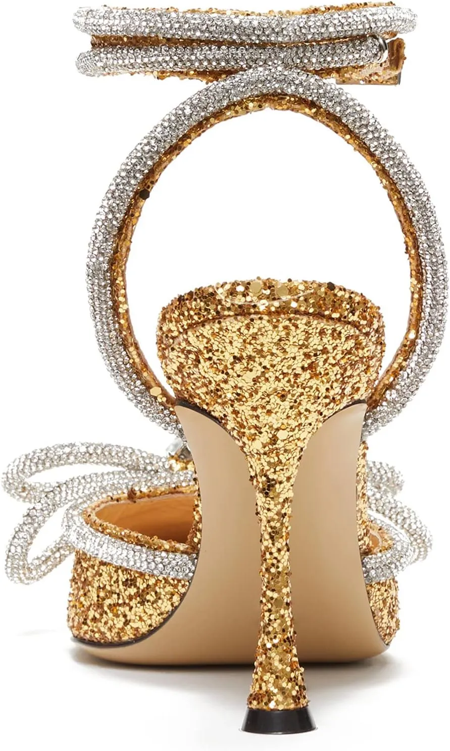 LauraVicci Women's Heeled Sandals Pointed Toe Crystal Embellished Bow Ankle Straps Rhinestone Buckle Stiletto Slip On Evening Dress Party Wedding Pumps Shoes
