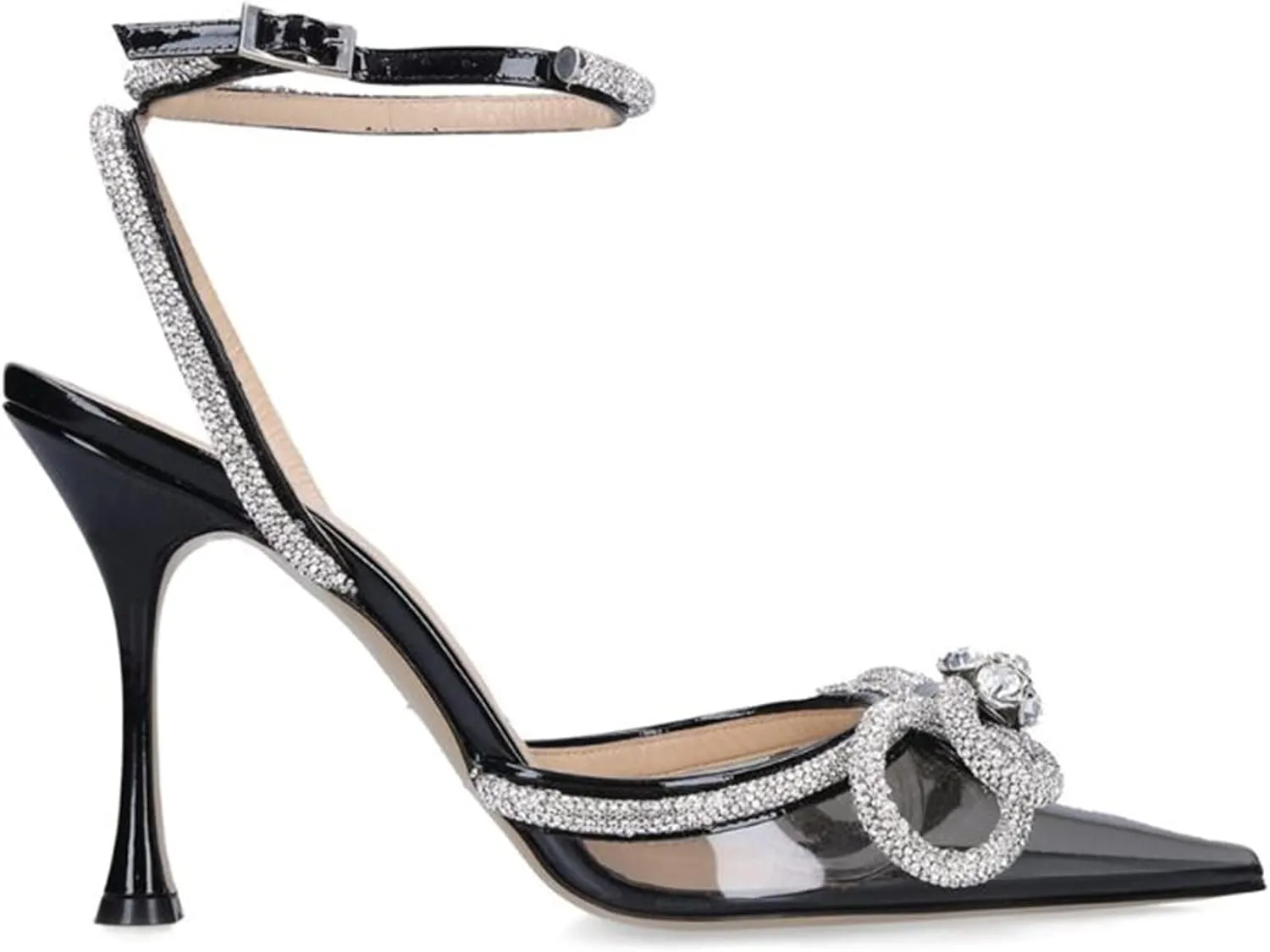 LauraVicci Women's Heeled Sandals Pointed Toe Crystal Embellished Bow Ankle Straps Rhinestone Buckle Stiletto Slip On Evening Dress Party Wedding Pumps Shoes