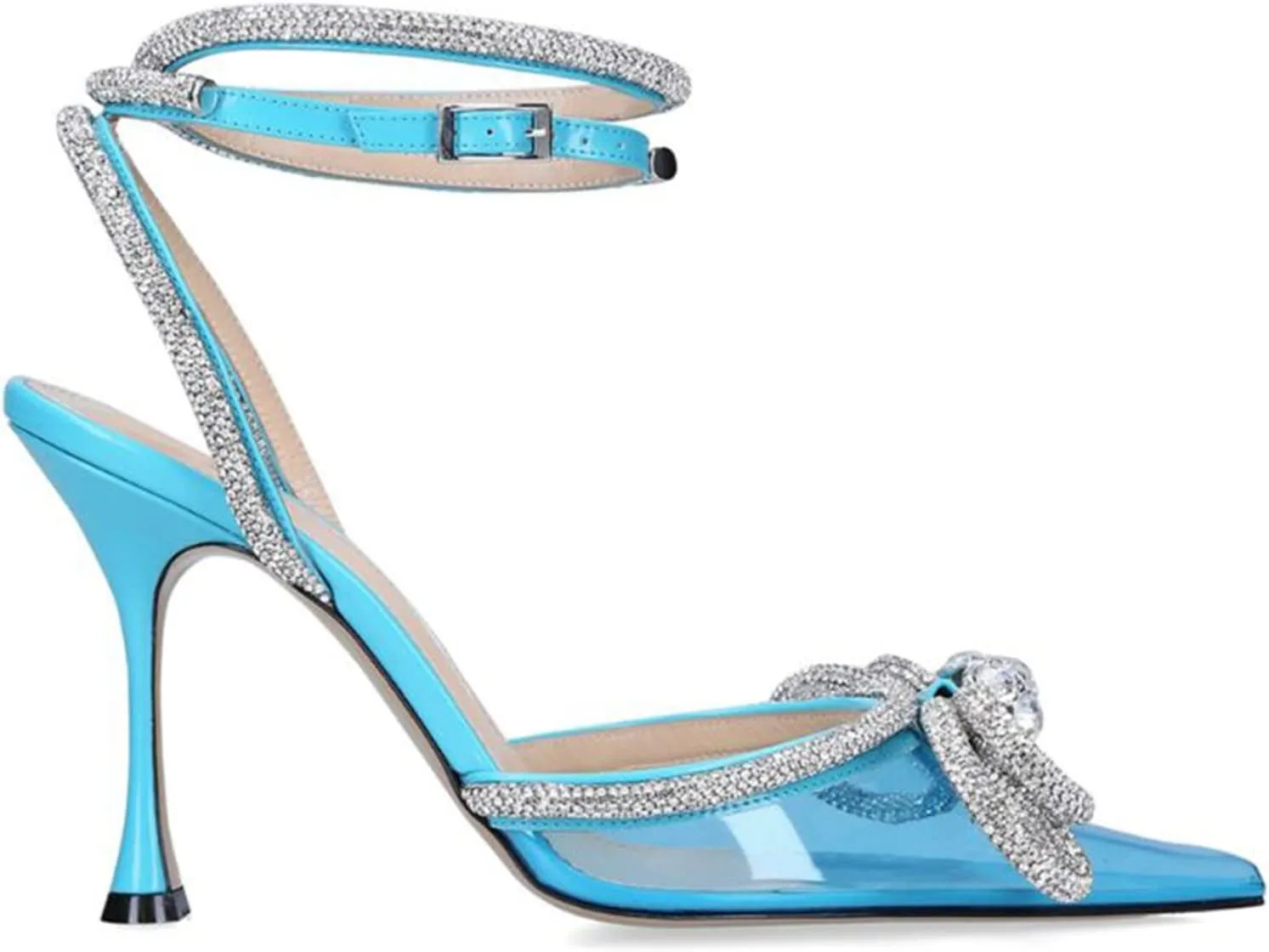 LauraVicci Women's Heeled Sandals Pointed Toe Crystal Embellished Bow Ankle Straps Rhinestone Buckle Stiletto Slip On Evening Dress Party Wedding Pumps Shoes