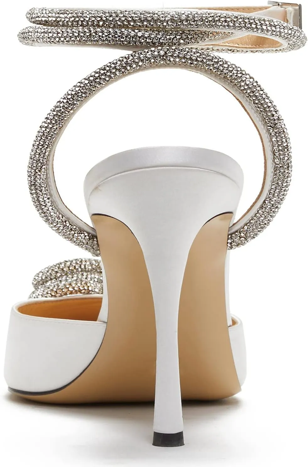 LauraVicci Women's Heeled Sandals Pointed Toe Crystal Embellished Bow Ankle Straps Rhinestone Buckle Stiletto Slip On Evening Dress Party Wedding Pumps Shoes