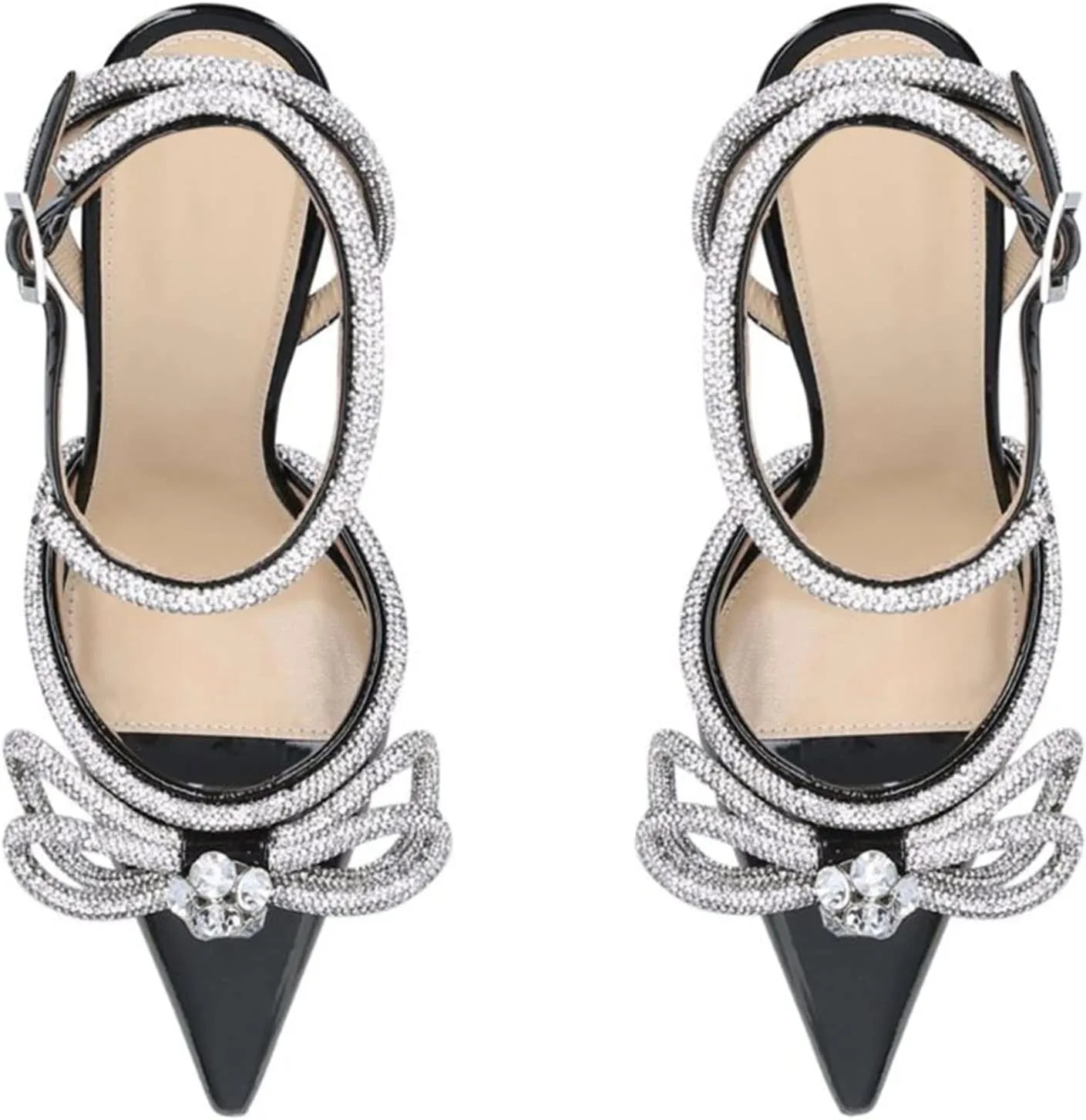 LauraVicci Women's Heeled Sandals Pointed Toe Crystal Embellished Bow Ankle Straps Rhinestone Buckle Stiletto Slip On Evening Dress Party Wedding Pumps Shoes