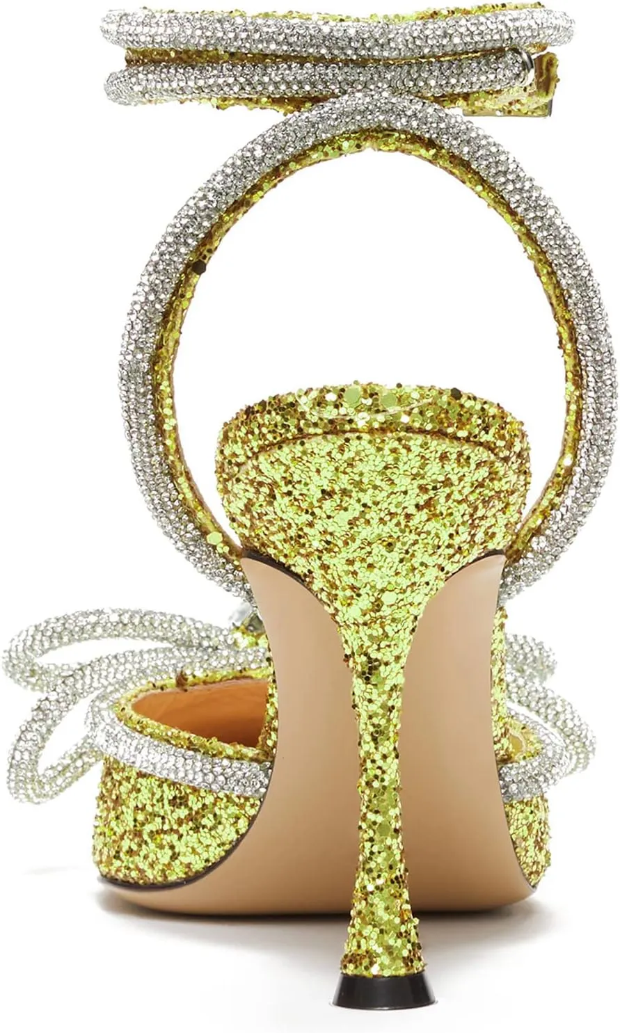 LauraVicci Women's Heeled Sandals Pointed Toe Crystal Embellished Bow Ankle Straps Rhinestone Buckle Stiletto Slip On Evening Dress Party Wedding Pumps Shoes