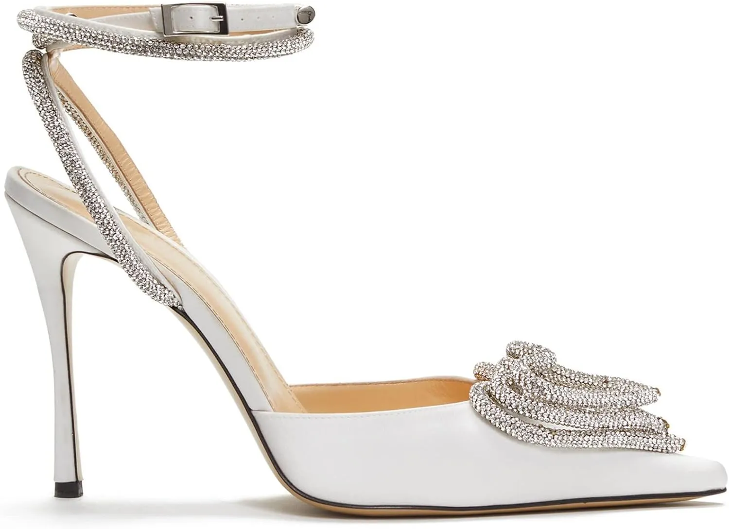 LauraVicci Women's Heeled Sandals Pointed Toe Crystal Embellished Bow Ankle Straps Rhinestone Buckle Stiletto Slip On Evening Dress Party Wedding Pumps Shoes