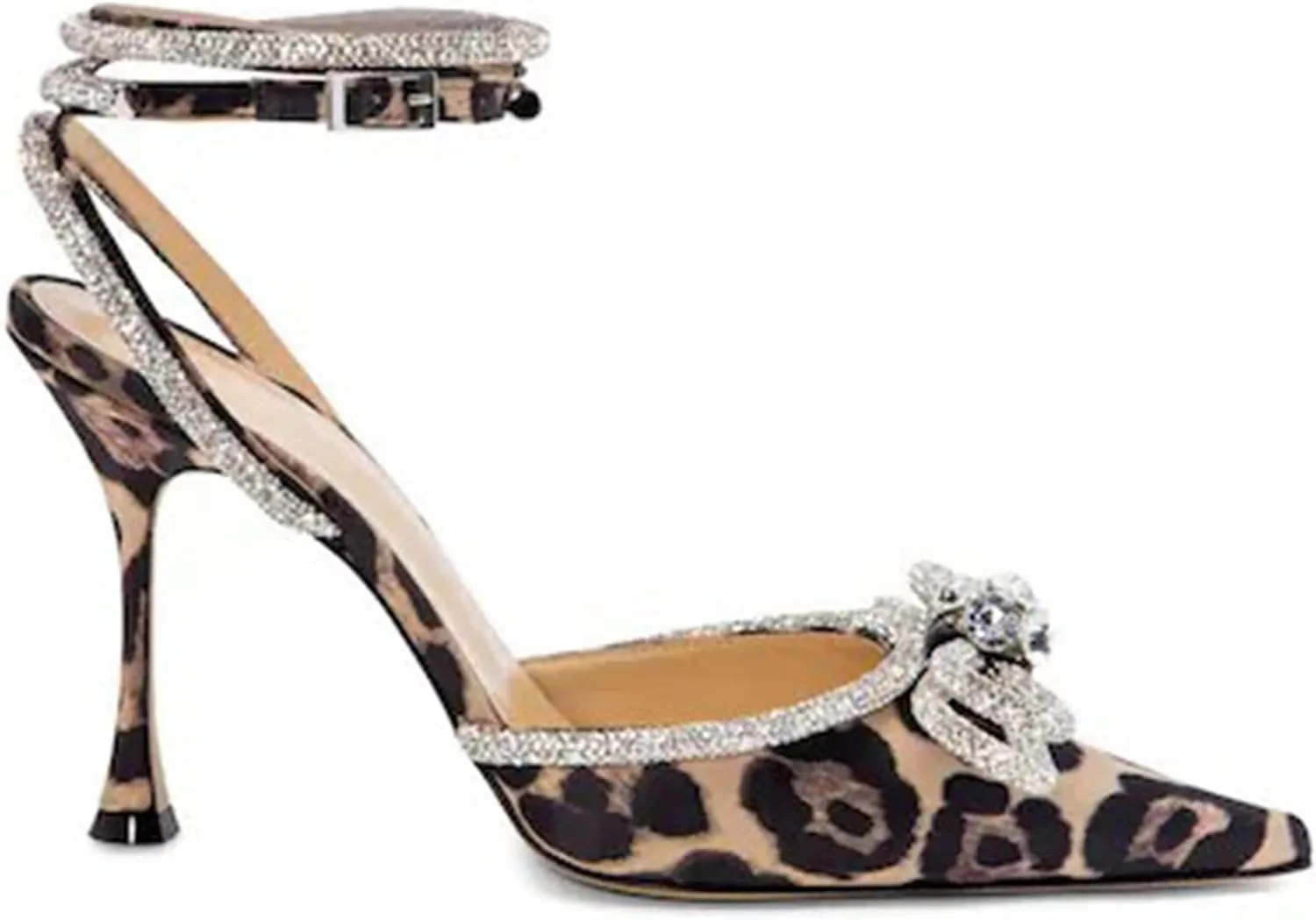 LauraVicci Women's Heeled Sandals Pointed Toe Crystal Embellished Bow Ankle Straps Rhinestone Buckle Stiletto Slip On Evening Dress Party Wedding Pumps Shoes