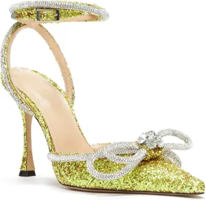LauraVicci Women's Heeled Sandals Pointed Toe Crystal Embellished Bow Ankle Straps Rhinestone Buckle Stiletto Slip On Evening Dress Party Wedding Pumps Shoes