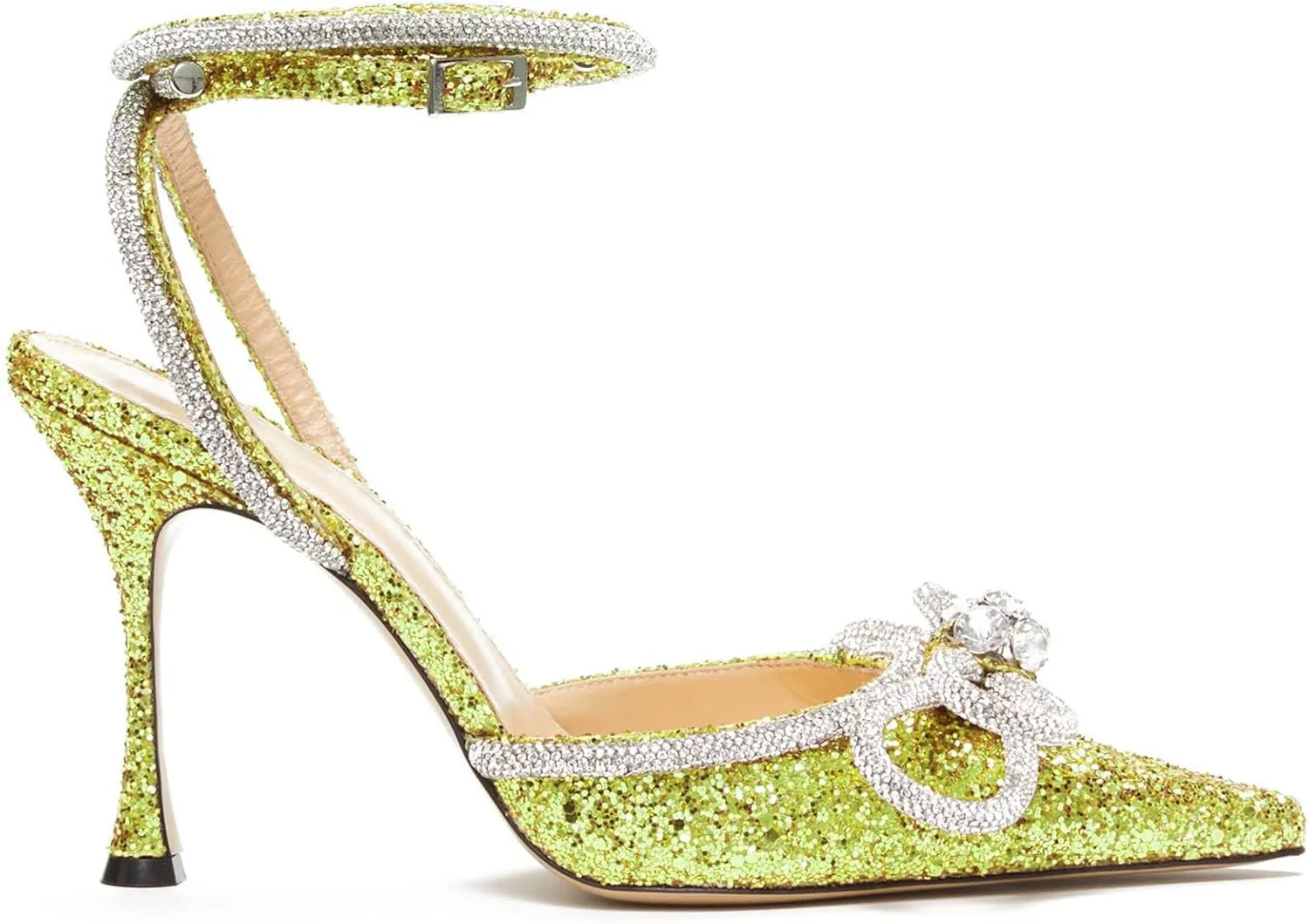 LauraVicci Women's Heeled Sandals Pointed Toe Crystal Embellished Bow Ankle Straps Rhinestone Buckle Stiletto Slip On Evening Dress Party Wedding Pumps Shoes