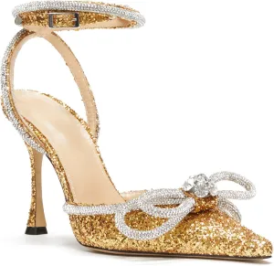 LauraVicci Women's Heeled Sandals Pointed Toe Crystal Embellished Bow Ankle Straps Rhinestone Buckle Stiletto Slip On Evening Dress Party Wedding Pumps Shoes