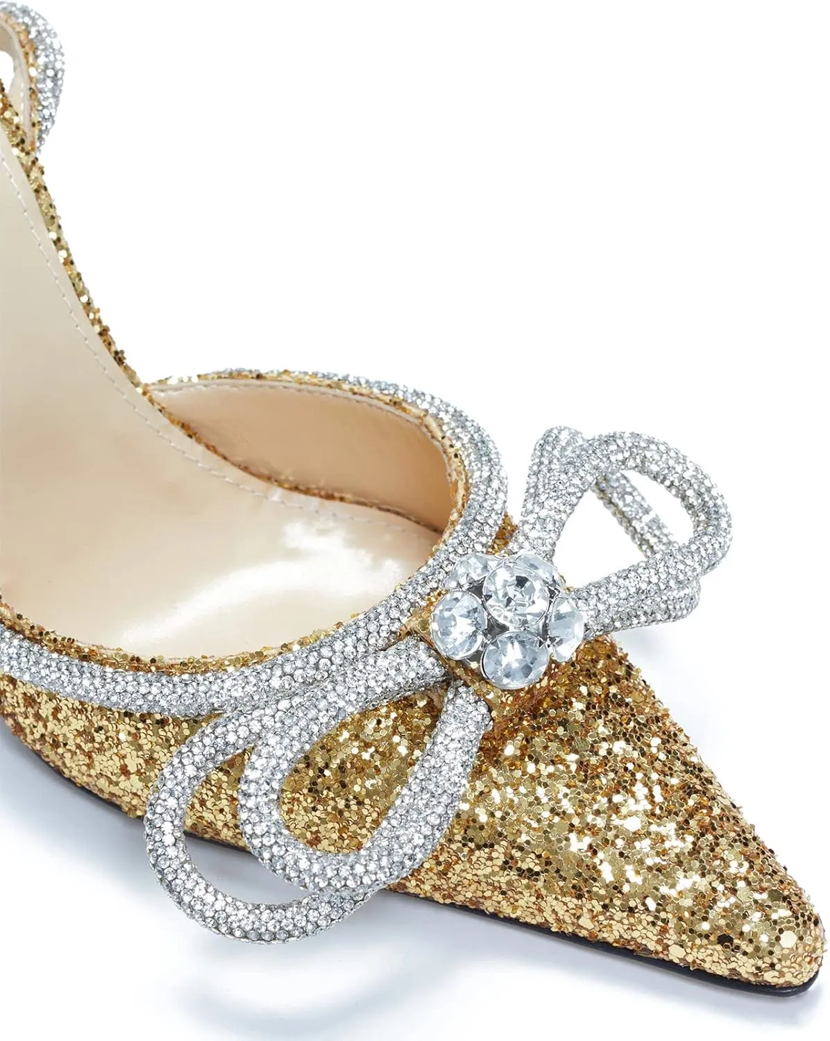 LauraVicci Women's Heeled Sandals Pointed Toe Crystal Embellished Bow Ankle Straps Rhinestone Buckle Stiletto Slip On Evening Dress Party Wedding Pumps Shoes