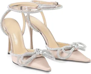 LauraVicci Women's Heeled Sandals Pointed Toe Crystal Embellished Bow Ankle Straps Rhinestone Buckle Stiletto Slip On Evening Dress Party Wedding Pumps Shoes