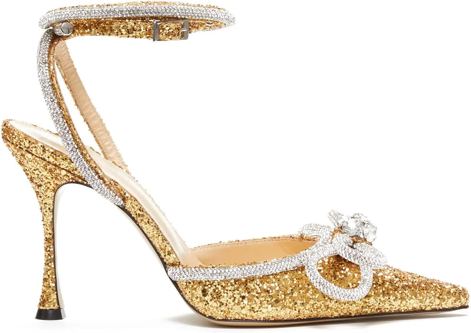 LauraVicci Women's Heeled Sandals Pointed Toe Crystal Embellished Bow Ankle Straps Rhinestone Buckle Stiletto Slip On Evening Dress Party Wedding Pumps Shoes