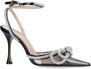 LauraVicci Women's Heeled Sandals Pointed Toe Crystal Embellished Bow Ankle Straps Rhinestone Buckle Stiletto Slip On Evening Dress Party Wedding Pumps Shoes