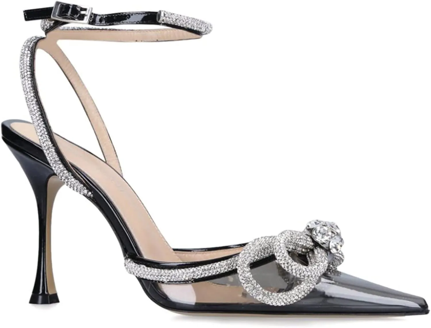 LauraVicci Women's Heeled Sandals Pointed Toe Crystal Embellished Bow Ankle Straps Rhinestone Buckle Stiletto Slip On Evening Dress Party Wedding Pumps Shoes