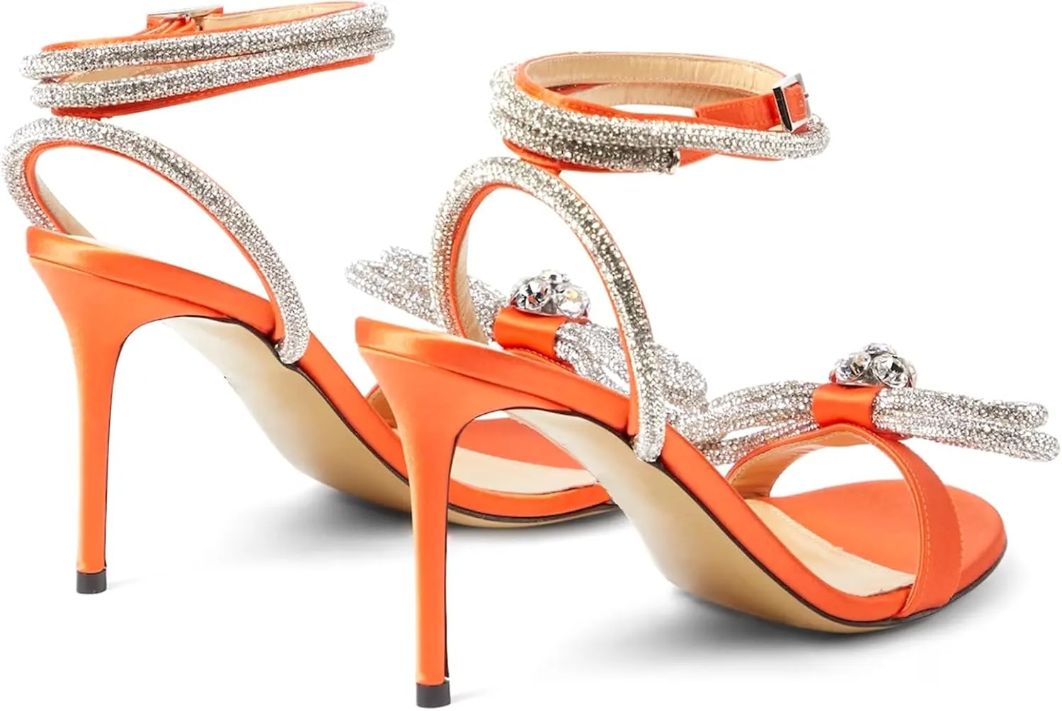 LauraVicci Women's Heeled Sandals Round Open Toe Crystal Embellished Bow Ankle Straps Rhinestone Buckle Stiletto Slip On Evening Dress Party Wedding Shoes