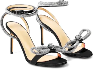 LauraVicci Women's Heeled Sandals Round Open Toe Crystal Embellished Bow Ankle Straps Rhinestone Buckle Stiletto Slip On Evening Dress Party Wedding Shoes